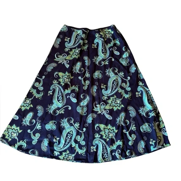 Croft & Barrow Blue Peacock Paisley Print Skirt Side Zipper 100% Rayon Size 14 - Picture 1 of 4